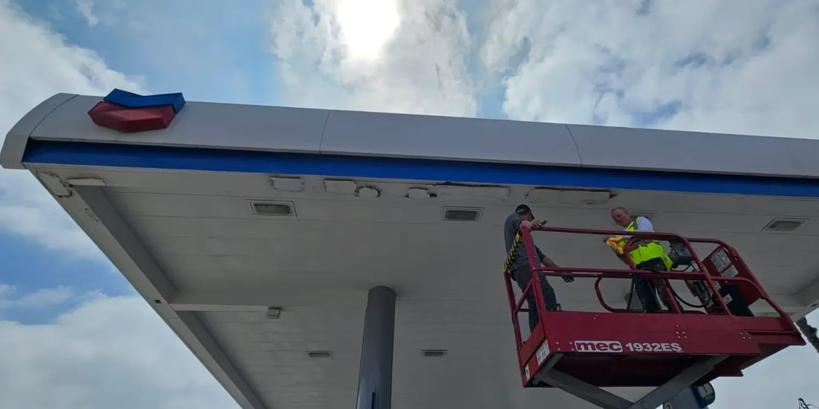 Gas station canopy repair project in Sacramento, CA