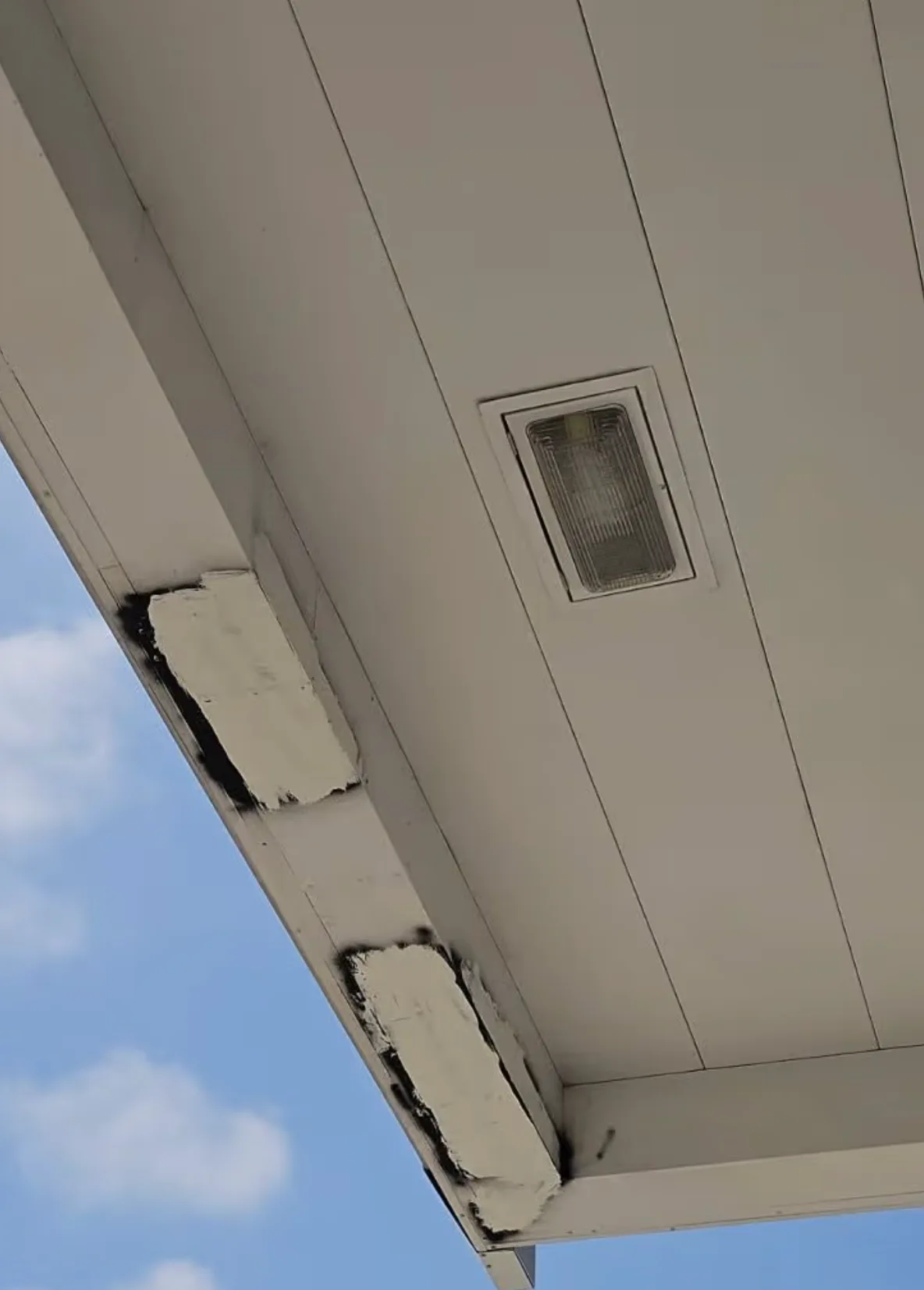 Commercial gas station canopy repair work in Sacramento