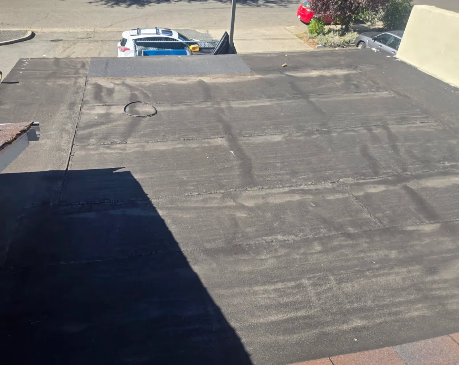 Silicone coating applied on a commercial flat roof in El Dorado County
