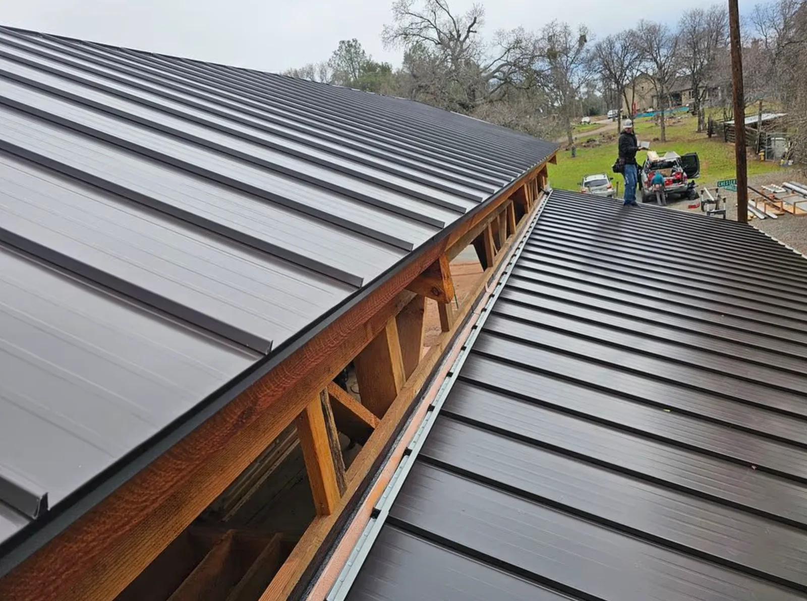 Roof repair work on a residential roof